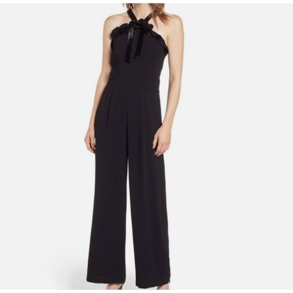 CeCe Pants - Cece by Cynthia Steffe Black cocktail jumpsuit wide legs size 0 bow sleeveless